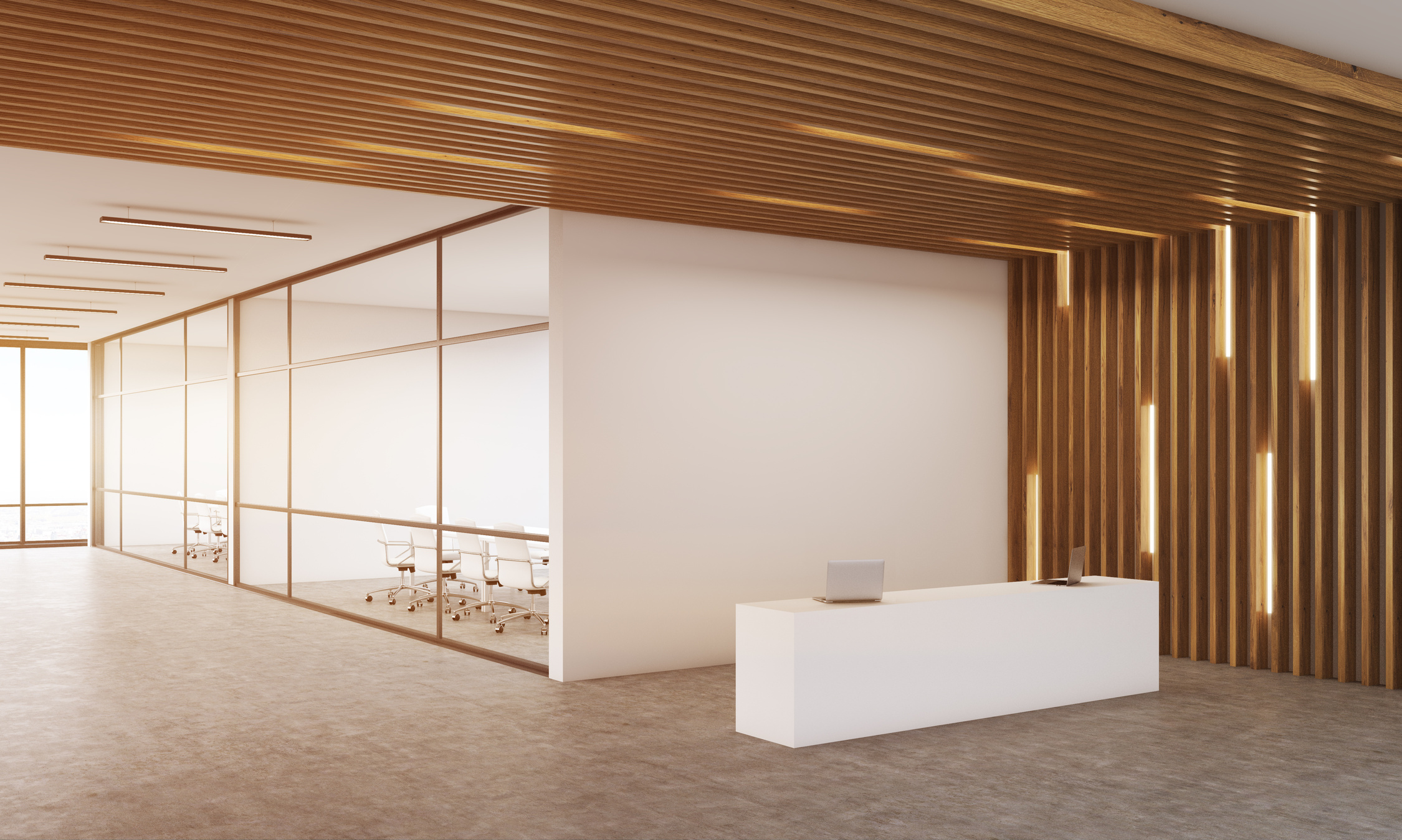 Modern company interior with reception table